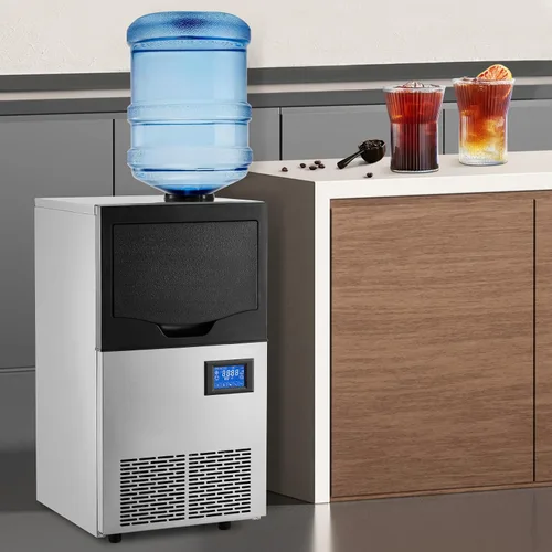 Miniatura 5 de Máquina comercial para hacer hielo de 140 libras/24 horas, 2 modos de entrada de agua y contenedor de almacenamiento de hielo de 22 libras, 66 cubos