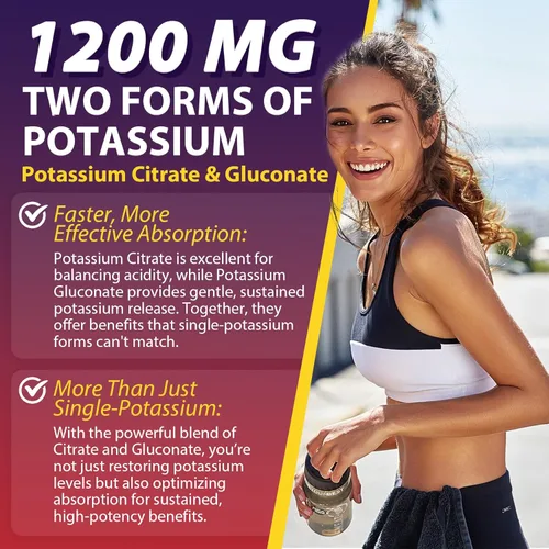 Miniatura 3 de Suplemento de citrato de potasio y gluconato de potasio, 1200mg Dos formas de gomitas de potasio, con magnesio, Omega-3, calcio, vitamina D3 K2 B12