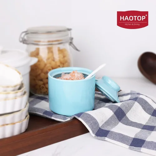 Miniatura 5 de Azucarero de 8 onzas con tapa y cuchara, frasco de azúcar de cerámica, dispensador de azúcar, contenedor de azúcar, accesorios para cafetería, marino