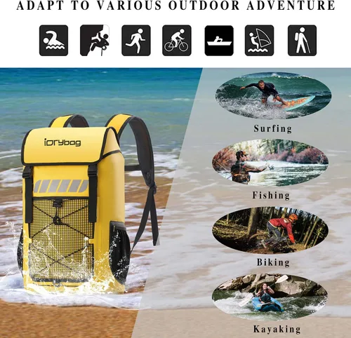 Miniatura 6 de Mochila impermeable Idrybag para hombres 25L/45L, bolsas secas para kayak, mochila seca para camping y senderismo Amarillo