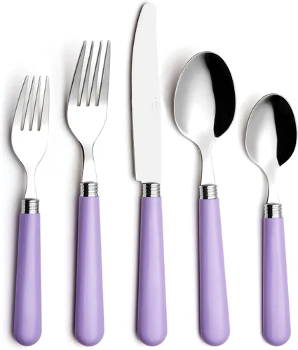 ANNOVA Vajilla colorida de acero inoxidable, utensilios de cocina, incluye cuchillos, tenedores, cucharas, tenedores de ensalada y cucharas de Lila