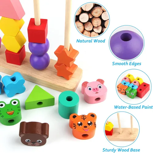 Miniatura 5 de Vinlon Montessori - Juego de juguetes para niños y niñas de 2, 3 y 4 años, lindos animales vivos colores para clasificar y apilar, bloques
