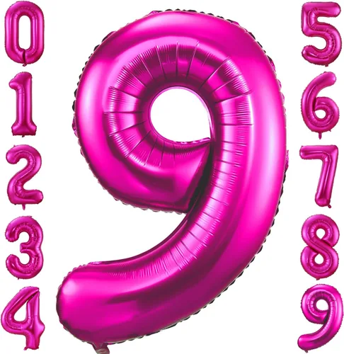 Miniatura 24 de Globo de cumpleaños de 40 pulgadas de color rosa intenso con el número 0, globos grandes de Mylar para fiesta de cumpleaños, aniversario, festival