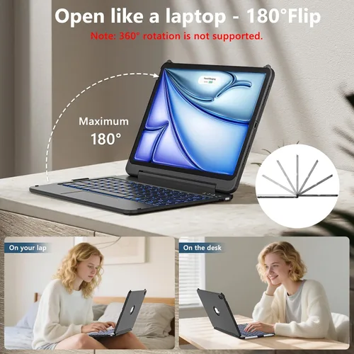 Miniatura 5 de FUWANG Touch para iPad Air de 11 pulgadas y Air de 5ª y 4ª generación con funda y teclado - Solo compatible con teclado retroiluminado de 180 grados