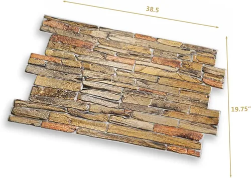 Miniatura 2 de Retro-Art - Paneles de pared 3D, paquete de 5, ladrillos de piedra pizarra en marrón, beige, amarillo, PVC, 38.5 x 19.75 pulgadas, cubre 26.40 pies
