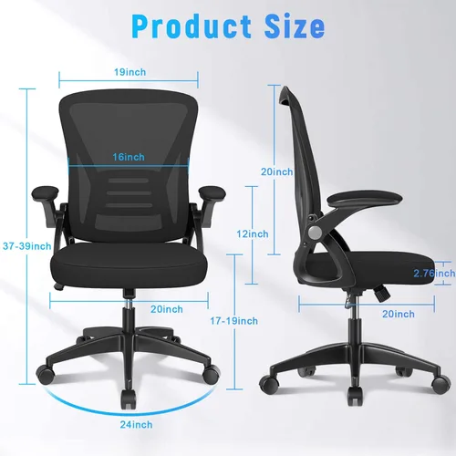 Miniatura 3 de naspaluro Silla de oficina ergonómica, sillas de escritorio con respaldo medio con altura ajustable, silla giratoria con brazos abatibles y soporte