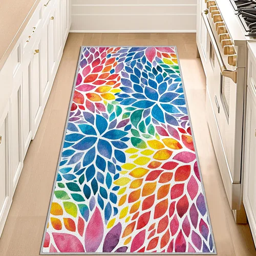 Miniatura 10 de Alfombra abstracta de arco iris pequeña de 2 x 3 pulgadas, alfombra de entrada colorida de dalia multicolor, tapete antideslizante y lavable a