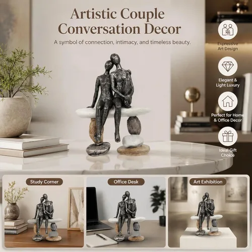Miniatura 4 de Lescafita Figurillas Románticas de Pareja Escultura – Escultura Abstracta de Pareja en Banco de Piedra, Estatua de Decoración Moderna para el Hogar