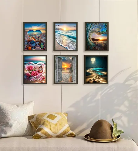 Miniatura 4 de KINPLUB Paquete de 6 Kits de Pintura de Diamantes para Adultos, Kits de Arte de Diamantes de Playa 5D para Principiantes, Pintura DIY de Taladro