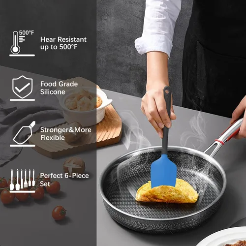 Miniatura 5 de Juego de espátulas de silicona, 6 utensilios de cocina de grado alimenticio con cepillo de silicona, resistentes al calor, aptos para lavavajillas
