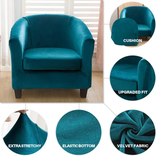 Miniatura 4 de ele ELEOPTION Funda de terciopelo para silla de club, 2 piezas, funda protectora de muebles con parte inferior elástica, funda de sofá súper suave 01