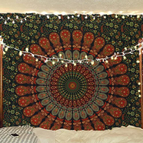 Miniatura 44 de Tapiz hippie indio bohemio psicodélico dorado azul pavo real mandala colgante en la pared (negro blanco, Queen (84 x 90 pulgadas) (84.6 x 90.6 in)