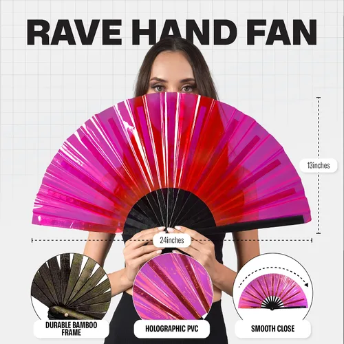 Miniatura 62 de SoJourner Bags Rave Fan – Ventilador plegable grande – Ventilador de mano Clack para raves, Halloween, Burlesque, trajes de arcoíris para mujeres