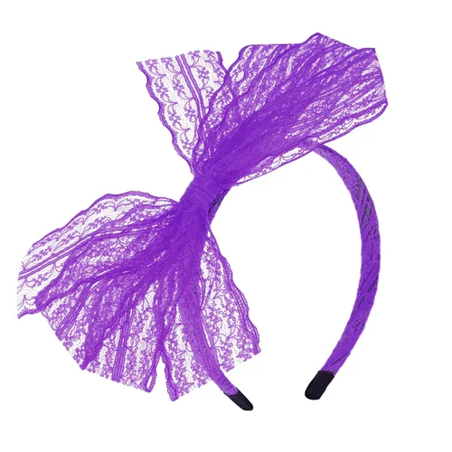 Miniatura 12 de SUMERSHA Diadema de lazo de encaje neón para mujer, disfraz de los años 80, accesorio para el cabello para fiesta temática de los años 80, aro