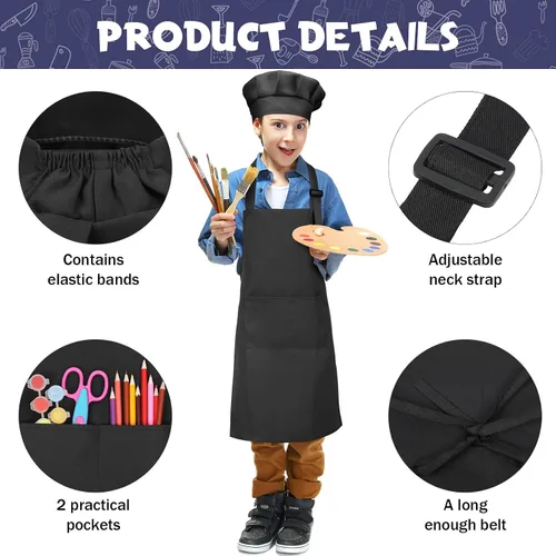 Miniatura 3 de Juego de 40 piezas de delantal de chef para niños y niñas, delantales de chef a granel para cocinar, pintura, delantal con babero para niños de 7 a