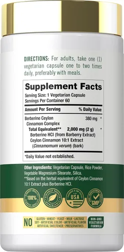 Miniatura 2 de Carlyle Berberina con canela de Ceilán Complejo de 2000mg 60 cápsulas Vegetariano, sin OGM, sin gluten