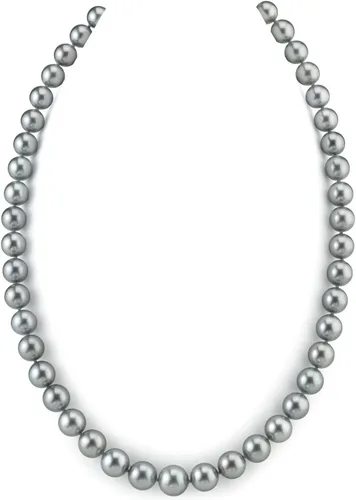 THE PEARL SOURCE 14K Gold 9-11mm AAAA Quality Round Genuine Silver White Tahitian South Sea Cultured Pearl Necklace in 16" Choker Length for Women