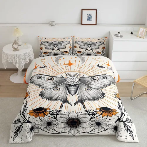 Miniatura 2 de Erosebridal Juego de ropa de cama de polilla blanca y negra para niños y niñas, juego de edredón de flores de diente de león, tamaño individual