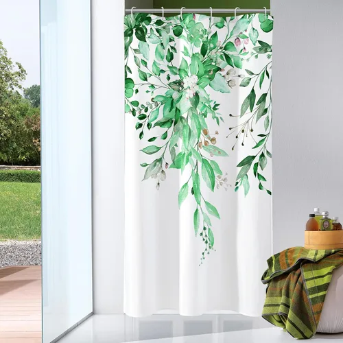 Miniatura 9 de Gibelle - Cortina de ducha de eucalipto marrón, hojas de plantas de acuarela con diseño floral, juego de cortina de ducha con ganchos, 72 x 72