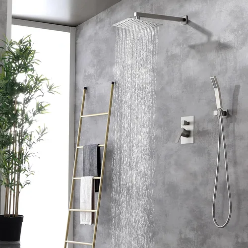 Miniatura 8 de SHAMANDA Sistema de ducha de lluvia de latón, juego de grifo de ducha de baño de lujo en oro cepillado (incluye cuerpo de válvula rugosa y moldura)