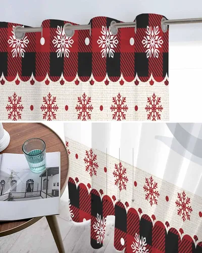 Miniatura 5 de Cortinas traslúcidas de Navidad de 39 pulgadas de largo, juego de 2 paneles de cortinas para cocina, dormitorio, sala de estar, puerta, pasillo