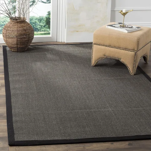 Miniatura 16 de Alfombra de sisal Safavieh, de color maíz y negro, tejida a mano, de la colección de fibras naturales; 5 x 8 pulgadas, NF441A, Tela, Gris / Gris