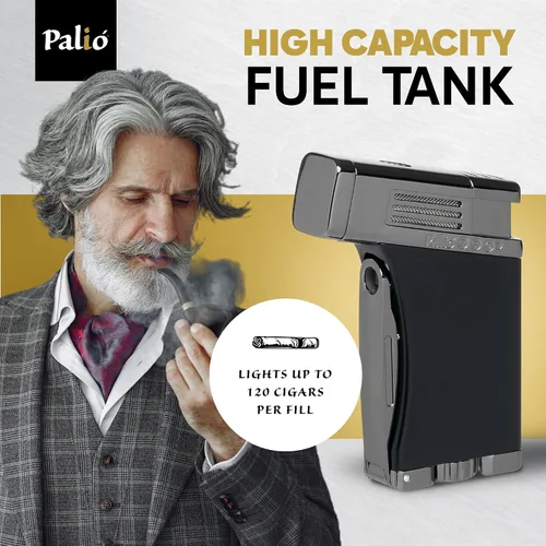 Miniatura 4 de Palió Pro Scorpius - Encendedor de butano recargable de un solo chorro negro con cortador de punzón y póquer de puros, tanque de combustible grande