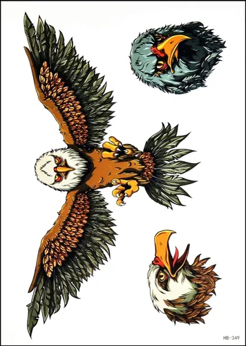 GS912 Tattoo 8.2 x 5.7 pulgadas, pájaro volador, águila americana, tatuajes temporales, transferencia de calcomanías para hombres, mujeres,