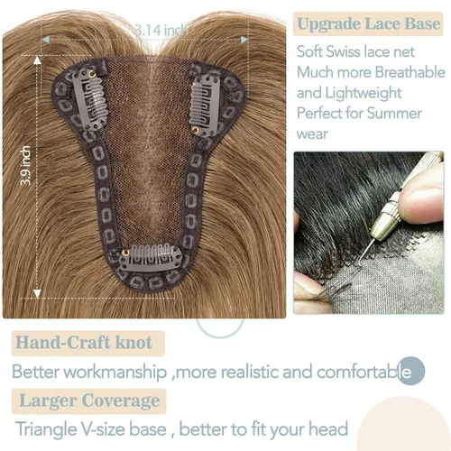 Miniatura 4 de S-noilite Toppers para el cabello para mujer, cabello humano real, base de encaje mejorado, toppers para mujeres con cabello delgado, piezas