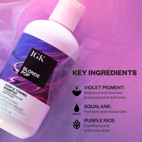 Miniatura 5 de IGK BLONDE POP - Juego de champú y acondicionador tonificante morado Neutraliza el latón + ilumina el rubio Vegano + libre de crueldad 8 onzas