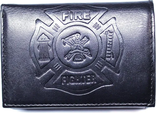 Miniatura 2 de Fire Fighter Cartera de cuero en relieve Trifold - Negro, Negro