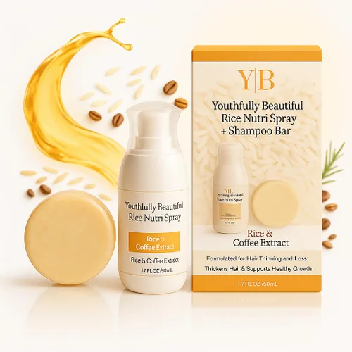 Youthfully Beautiful Rice Nutri Spray and Shampoo Bar Set Thickens Hair Support Healthy Growth Rice Coffee Extract for Thinning Hair and Hair Loss