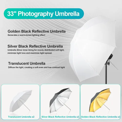 Miniatura 4 de EMART Sistema de soporte de fondo de 6.5 x 10 pies, kit de iluminación profesional para fotografía con foco CFL de 45 W, paraguas, fondo de 6 x 9