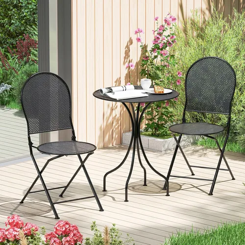 Tangkula Juego de 3 piezas de bistró para patio, mesa de metal y sillas plegables para 2, juego de muebles de jardín al aire libre con mesa redonda