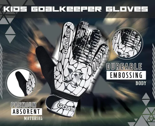 Miniatura 4 de Guantes de portero de fútbol, guantes de portero de fútbol para niños, niños y jóvenes, niños con doble muñeca de 4 mm y palma de súper agarre