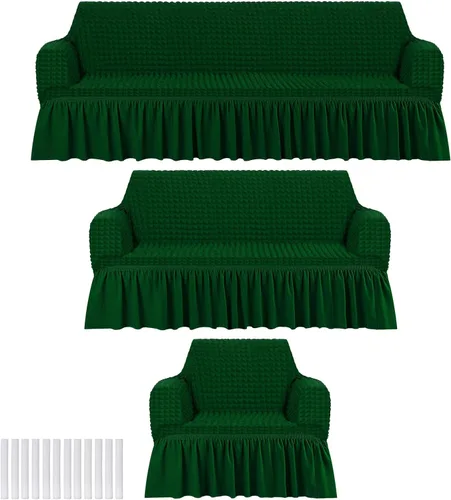 Miniatura 17 de Fanfanwin Juego de fundas de sofá de 3 piezas para cojines de sofá, duraderas, lavables, de alta elasticidad, fundas de sofá con falda para sofá