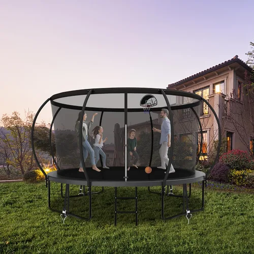 Miniatura 8 de Trámpolines de 1500 libras 8 10 12 14 15 16 pies para niños y adultos con red de protección, estacas para viento, aro de baloncesto, trámpolines