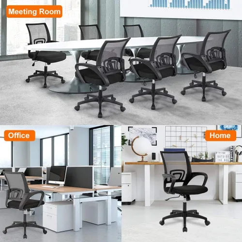Miniatura 7 de BestOffice Silla de Oficina Ergonómica de Malla para Escritorio, Silla de Computadora Ejecutiva con Soporte Lumbar, Reposabrazos, Giratoria, Negro