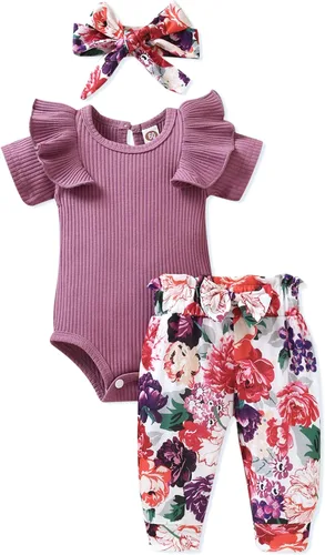 Miniatura 99 de fioukiay Conjunto de ropa de verano para bebés y niñas recién nacidas prematuros, mameluco, pantalones, diadema, conjunto de ropa para el verano