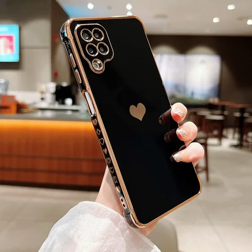 Miniatura 3 de phylla Funda de teléfono compatible con Samsung Galaxy A12 de 6.5 pulgadas, lindo corazón chapado en oro, elegante funda de lujo para mujer