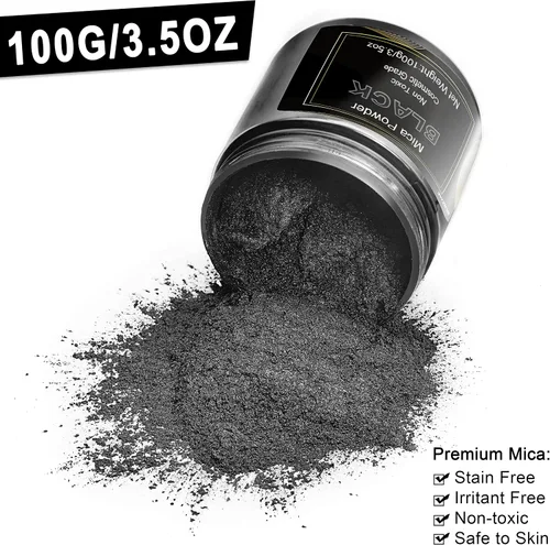 Miniatura 2 de Pigmento en polvo de mica negra (3.53 onzas), polvo de mica metálica de grado cosmético para resina epoxi, brillo de labios, jabón, fabricación