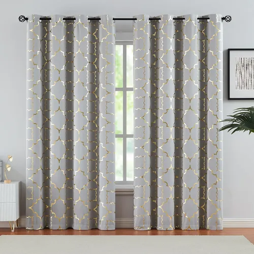 Miniatura 15 de Purainbow Cortinas opacas beige para dormitorio, sala de estar con paneles de impresión de lámina dorada, oscurecimiento de la habitación