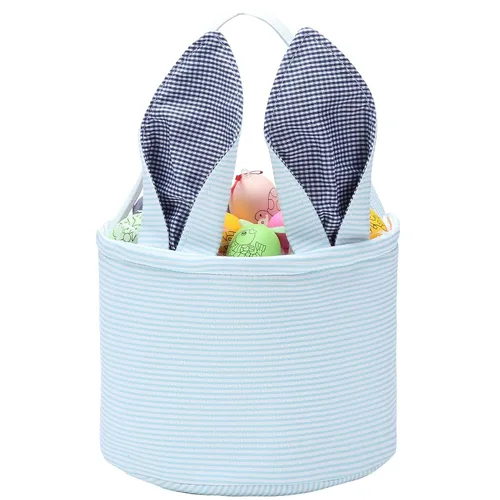 Cesta de Pascua de sirsaca para niños con lindas orejas de conejo a rayas, regalos de almacenamiento de caramelos, regalos personalizados para