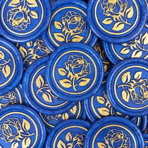 25 unidades de sellos de sobres hechos a mano en oro y azul, pegatinas adhesivas de cera para invitaciones de fiesta de boda, sobres, envoltorios de