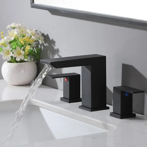 Miniatura 2 de VCCUCINE - Grifo de baño de cascada negro de 8 pulgadas, grifo de lavabo de baño extendido de 3 orificios, grifos de baño de tocador modernos negro