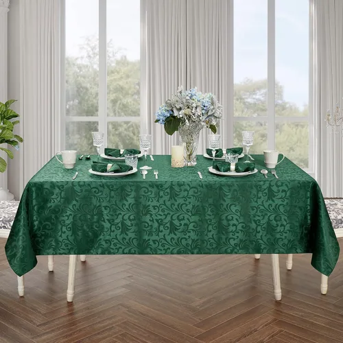 Miniatura 5 de Mantel cuadrado de damasco de desplazamiento verde jacquard de 52 x 52 pulgadas, mantel lavable para mesa de comedor, fiestas de buffet y campamento