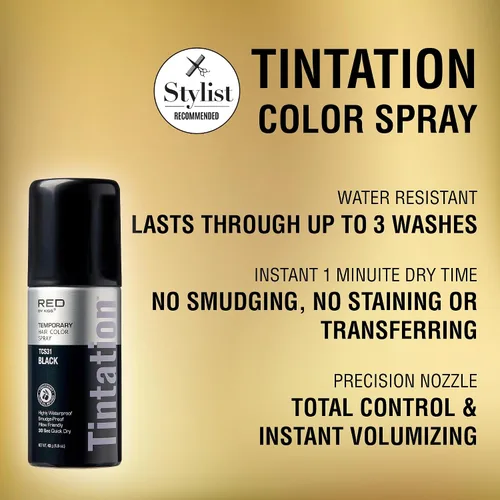 Miniatura 2 de RED by Kiss Tintation Spray de color temporal para el cabello, cobertura instantánea de raíces grises, resistente al agua, a prueba de manchas, Negro