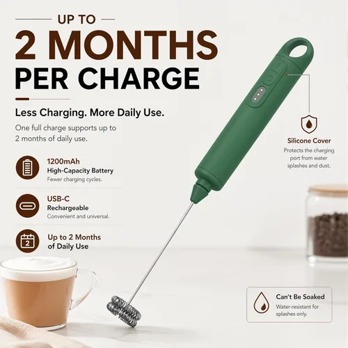 Miniatura 4 de Espumador de leche recargable de mano de 3 velocidades para café [3 batidores] Mezclador eléctrico de bebidas para latte, capuchino, café, huevos
