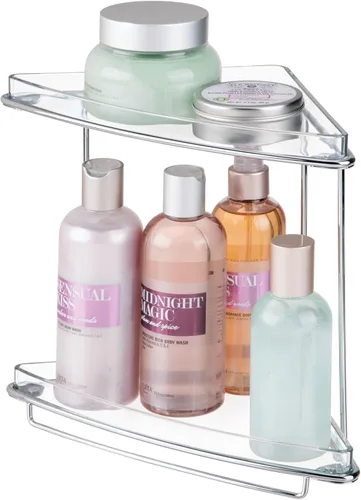 Miniatura 5 de mDesign Organizador de estante de esquina independiente de acero y plástico con almacenamiento de 2 niveles para baño, tocador, gabinete, mostrador