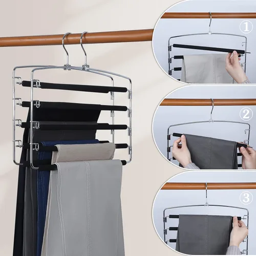 Miniatura 3 de TOPIA HANGER Perchas para pantalones que ahorran espacio, paquete de 3 organizadores de pantalones con brazo oscilante para armario, organizador